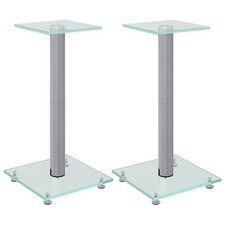 Image of Speaker Stands Floor Stand 2 pcs Silver Tempered Glass 1 Pillar Design vidaXL