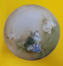 Vintage RS Germany 6" Handpainted Decor Plate White Rose Blue Flower Design 