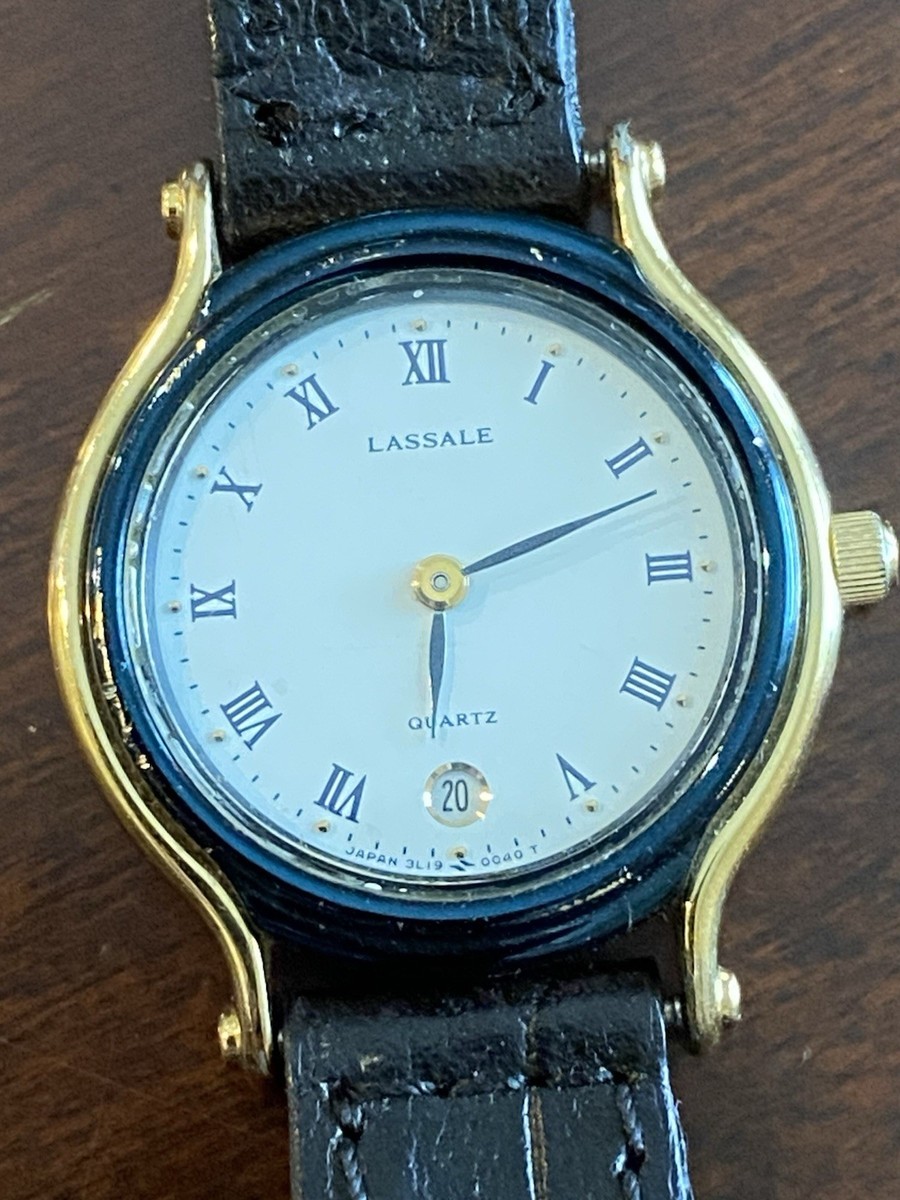 Vtg Seiko LASSALE Watch Date Black Braid Leather Quartz  display picture 3