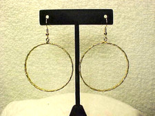 Vintage Gold Tone Large Fancy Twisted Wire Hoop Earrings Hook
