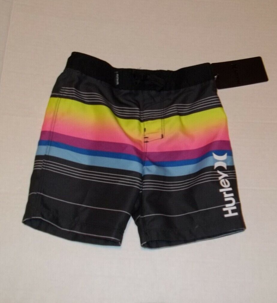NEW Hurley sz 2T black stripe board shorts boys swim trunk