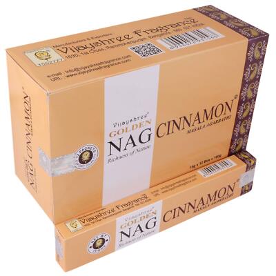 Golden Nag Cinnamon 12 pkt of 15gm Each Contains 180 Incense Sticks/Natural