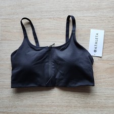 NWT Athleta Empower Daily Bra A-C Cups Front Zip Powervita Fabric Black Sz.M 59