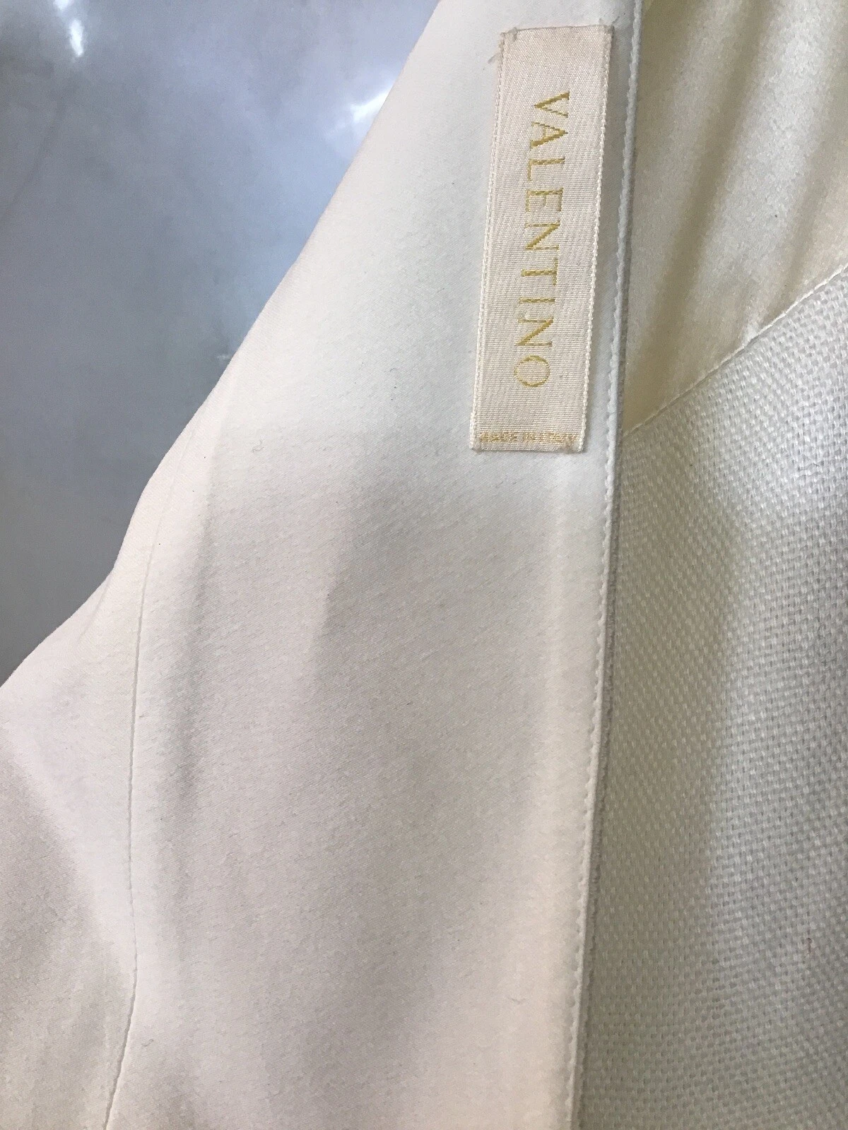 Abito Valentino bianco seta e lino monospalla cintura larga taglia 4