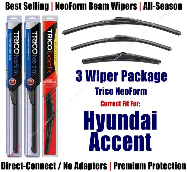 3Pk Wipers Front & Rear NeoForm fit 20122017 Hyundai Accent 16260