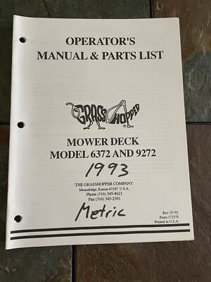 1993 Grasshopper Operators Manual & Parts List Mower Deck Model