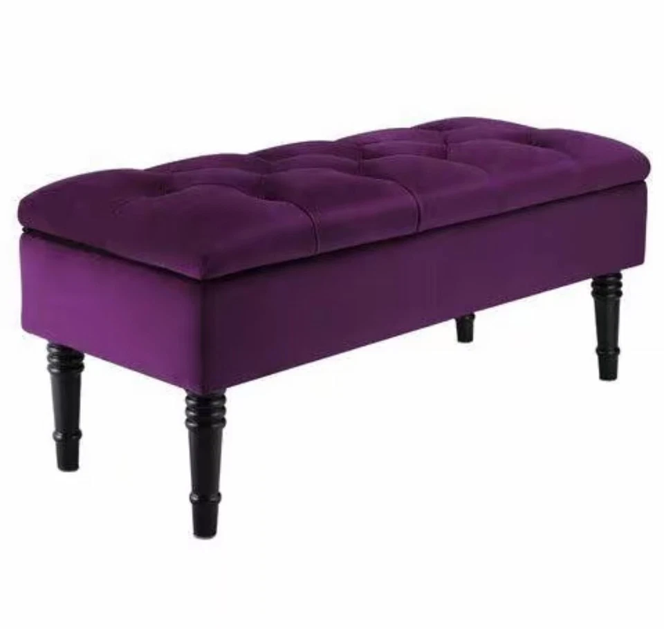 Velvet Storage Bench Button-Tufted Ottoman Seat Chest Entryway Stool - Image 3 of 4