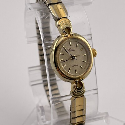Timex Cavatina Watch Womens 17mm Case Stretch Band In Box On Stand Vintage Rare
