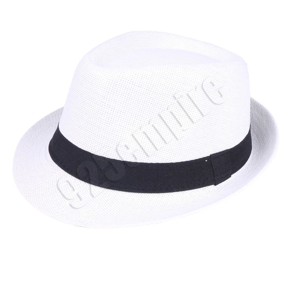 White Unique Gorgeous Sparkling Wide Brim Pinched Front Panama Fedora Straw Hat Womens Wide Brim Straw Fedora Hat for Men Summer Sun Panama  main image 4