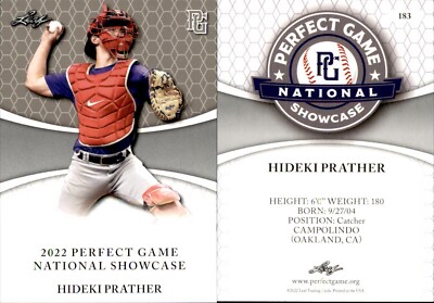 HIDEKI PRATHER 2022 LEAF PERFECT GAME ''National Showcase'' ROOKIE CARD #183