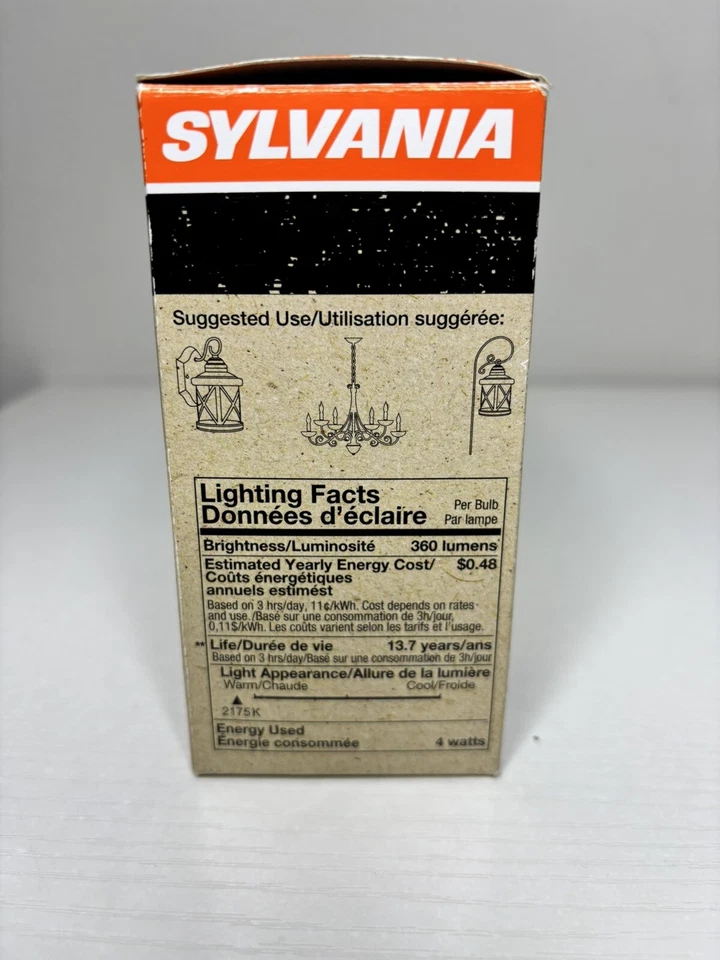 4 -Sylvania Vintage LED Ámbar Brillo 40 vatios equivalente Vela Decorativa Punta Doblada Foto 3 de 4