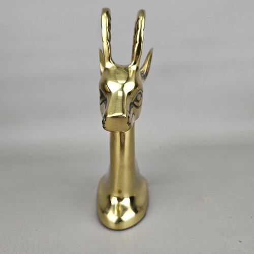 Vintage Brass Gazelle Antelope Wood Base Bookend Statue Impala Ibex 7.5 ...