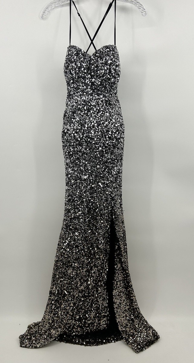 Sequin Dress Prom Size 1 /2 Silver To Gold B Darlin Slit And Train 1 2 Xs  Ombre | eBay