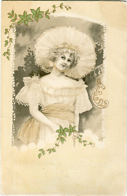 Oblaten scrap  chromo Karte Illustrator Ellen Clapsaddle- Mädchen Hut