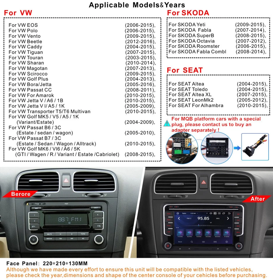 Car Stereo for VW Golf Polo T5 Passat Tiguan DAB+ Radio GPS DVD CD Bluetooth SWC - Image 2 of 4