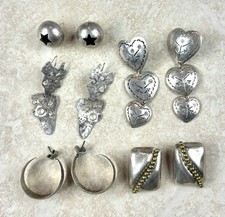 Vintage Lot Mexico Sterling Silver Earrings Weigh 75g