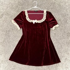 Burgundy Wine Velvet Mini Dress w Square Neck Lace Trim Sz 2X / 2XL