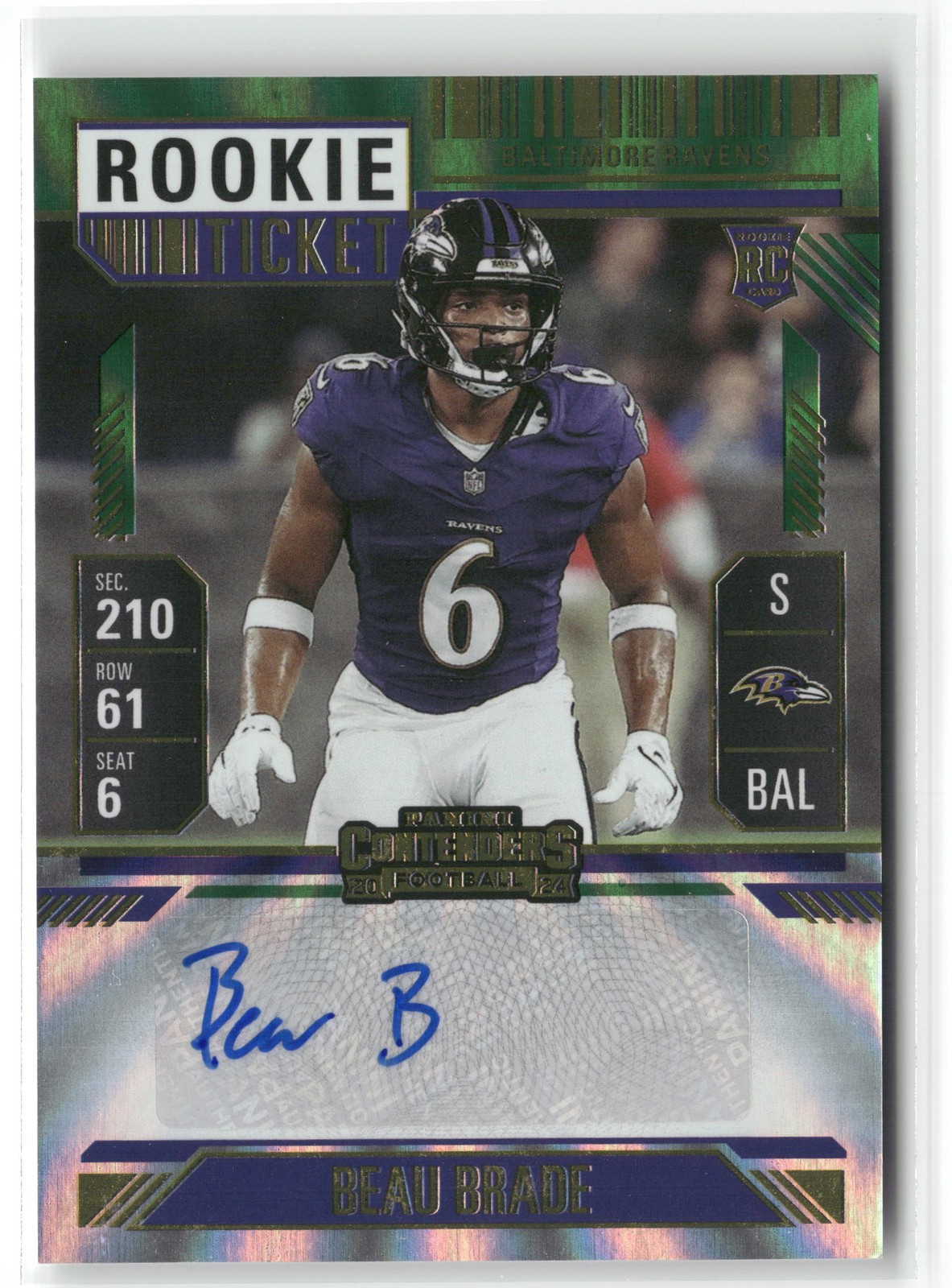 2024 Panini Contenders Beau Brade Auto Rookie Green Ticket Baltimore Ravens