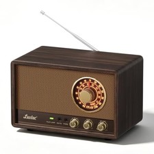 AM FM Radio,Retro Wood Table Radio,Portable Bluetooth Speaker Plug in Brown