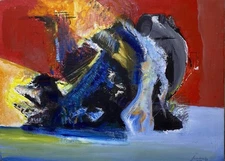 Vintage Bold Acrylic Abstract Expressionist Painting “2 Of 3” (1989) 24 x 18