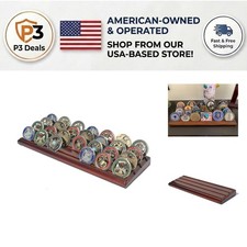 4-Row Wooden Coin Display Holder - Showcase Your Military Accomplishments