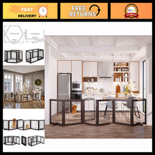 144" Wide Folding Pet Gate - 30" Tall Wooden Dog Barrier with Walk-Through Door,