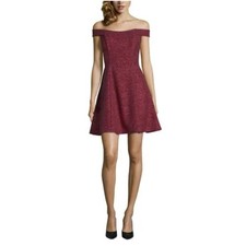 Betsy & Adam Women's Cocktail Dress Size 10 Red Metallic Knit Fit and Flare