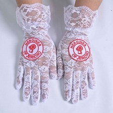 OES LACE GLOVES , HOJ WHITE LACE GLOVES, Heroines of Jericho logo emblem lace