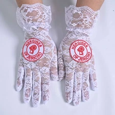 OES LACE GLOVES , HOJ WHITE LACE GLOVES, Heroines of Jericho logo emblem lace