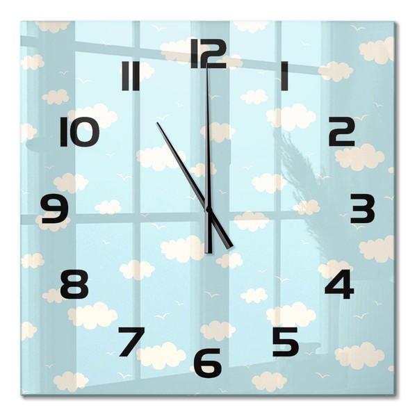 Wanduhr Aus Glas FüR Wohnzimmer Und Arbeitszimmer Wolke Schwarze Zeiger 60X60 Cm-image