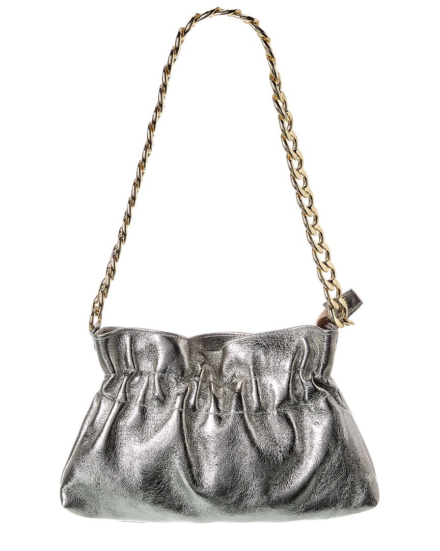 Italian Leather Pouchette Shoulder Bag Womens Silver 14690₽