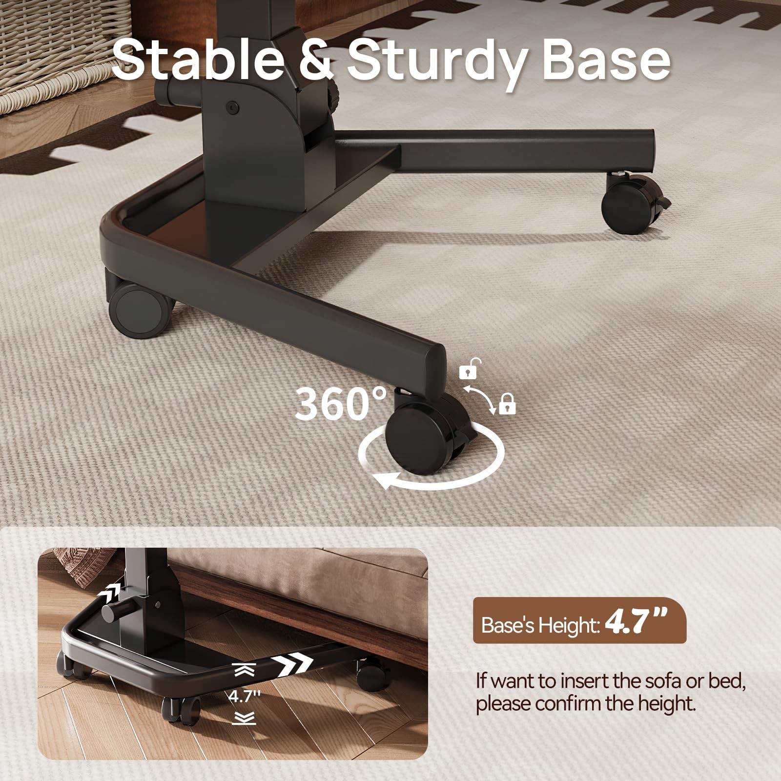 Foldable Mobile Standing Desk, Pneumatic Height Adjustable Rolling Sit Stand ...