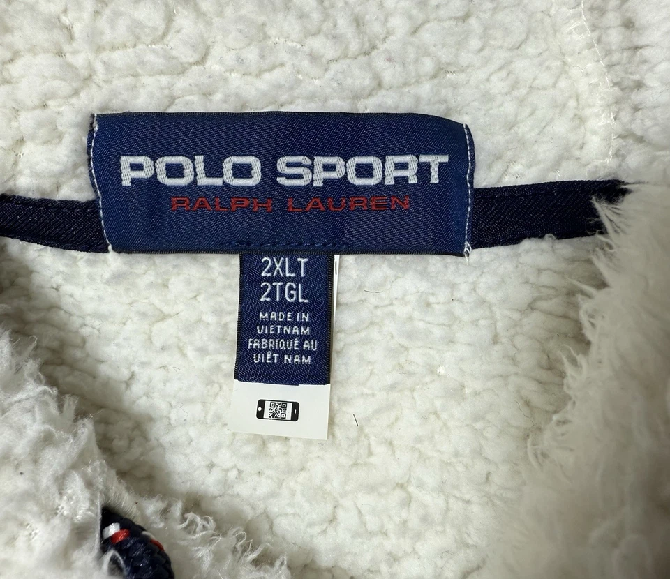 Polo Sport Ralph Lauren Para Hombres 2XLT Blanco Sherpa Pila Alta Polar Sudadera con Capucha Pullover Foto 4 de 4
