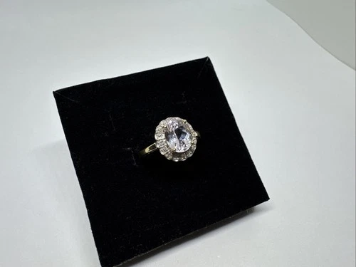 Stunning TJC 14K Yellow/white Gold Morganite, Halo Diamond Ring Size 7, 2.56g