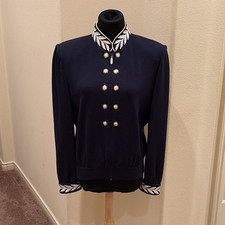St. John Collection Multi-Knit Blazer Jacket Blue, Size M