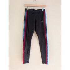Adidas Originals Black Leggings Retro Colored Stripes Athleisure Workout Active