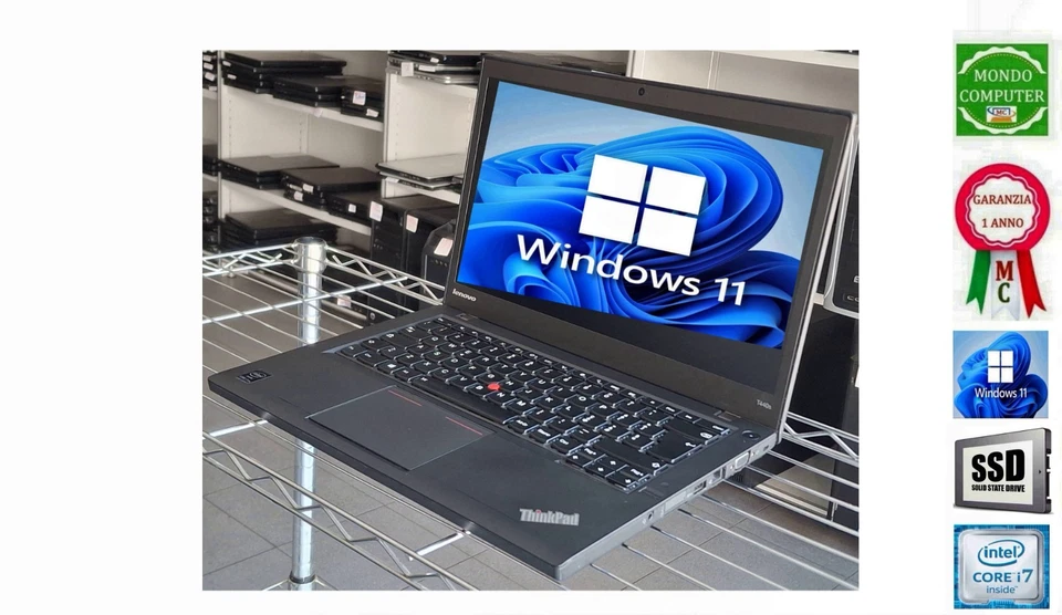 PORTATILE NOTEBOOK LENOVO T440S CPU INTEL CORE 16 i7-4600U SSD WINDOWS 11 - Immagine 2 di 2