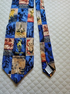 USA Vintage Atlanta 1996 Olympics Games Collection 100% Silk RM Sport Globe Tie