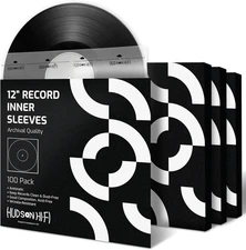 Hudson Hi-Fi Anti-Static Vinyl Record Inner Sleeves 100 Pack - Durable Clear Dis