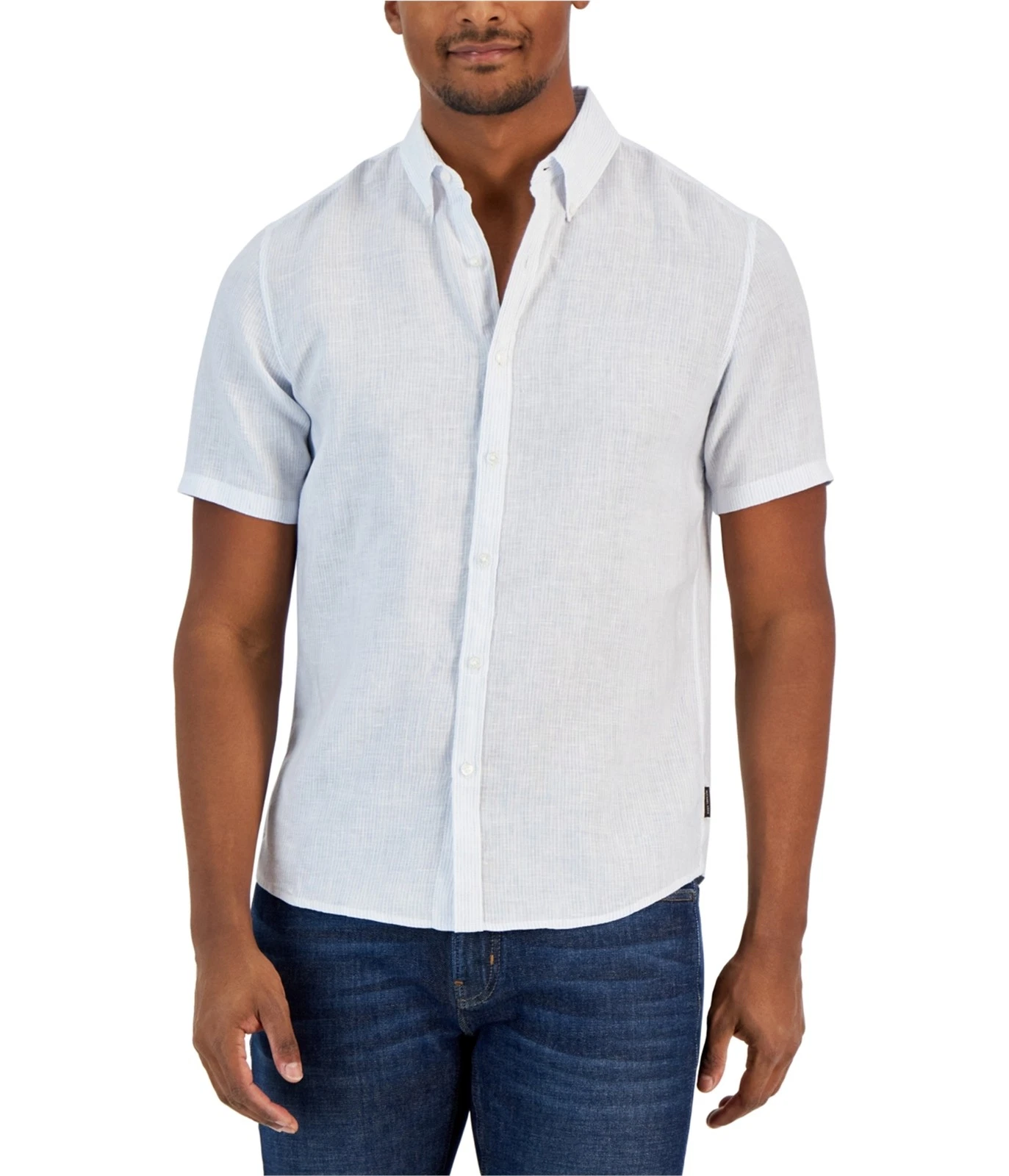 Michael Kors Mens Striped Linen Button Up Shirt, Multicoloured, X-Large
