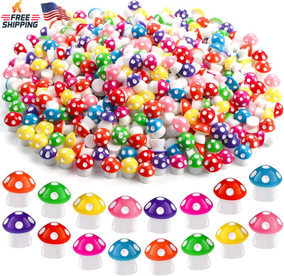 DIYDEC 100Pcs Mini Resin Mushroom 8 Colors Small Mushrooms Figures Tiny Resin Mu