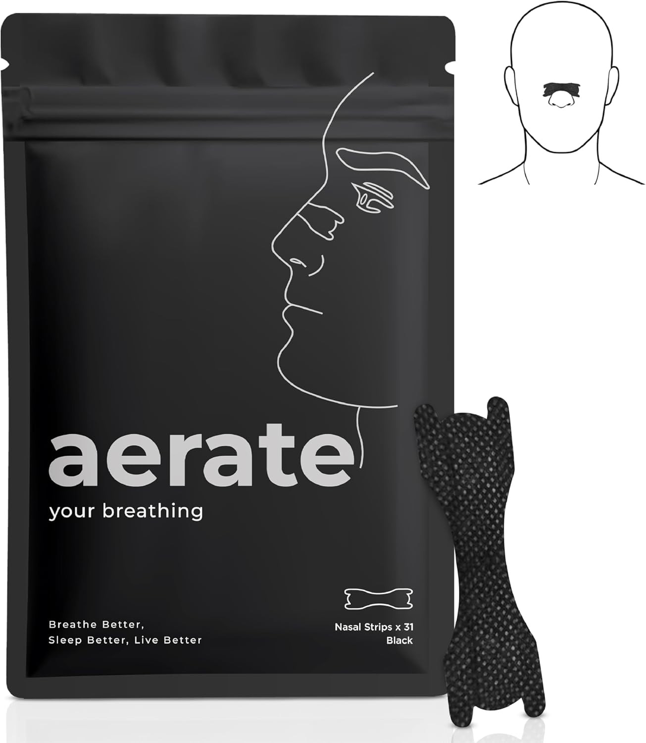 Nasal Strips – Upgraded 31 Strips (Black), Snoring Aid, Dermatologically Tested
