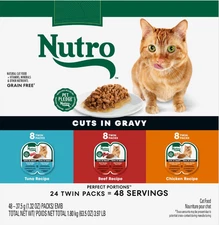 Nutro Wet Cat Food Cuts in Gravy 24 Twin Trays Beef Tuna Chicken Variety