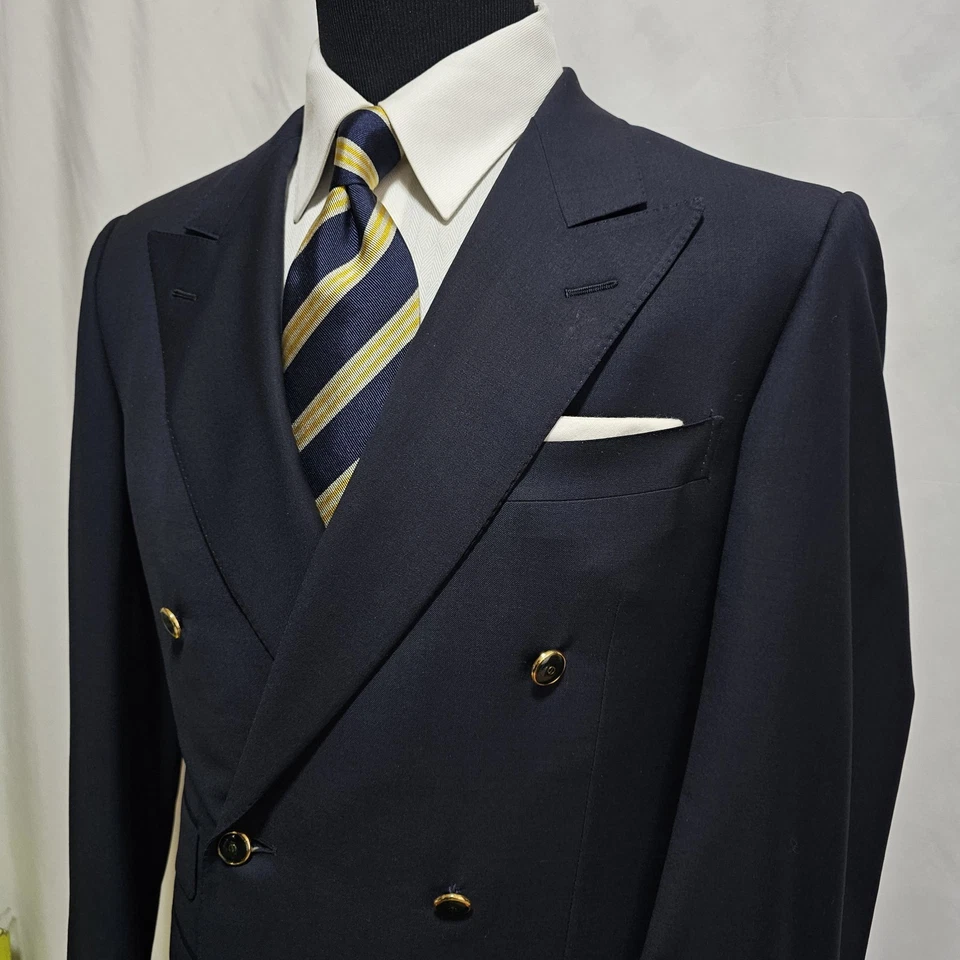 Dunhill двойной груди пик лацкан спортивное пальто мужчин 38R полуночный золотой кнопки Италии - Изображение 2 из 4