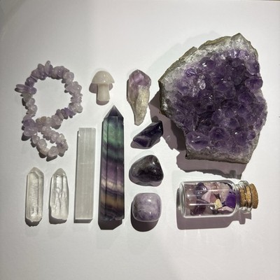 Lila Kristall Auswahl, meist Amethyst