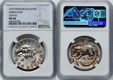 1979 Switzerland Silver Medal Golden Jubilee of Zurich Zoo Turtle & Tiger MS 68