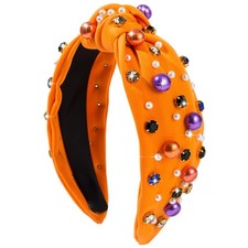 Halloween Headband for Women Pearl Knotted Headband Pearl Rhinestone Crystal ...