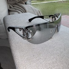 CHANEL CH9579B Rimless Shield Sunglasses Black Frame Gray Gradient