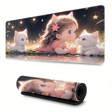 40 90cmJuice Girl and White Cat Mouse Pad 47.24 23.62inch Personalized Creative