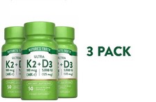 3 Pack Ultra Vitamin K2 D3 MK-7 100mcg D-3 5000iu 150 Quick Release Softgels